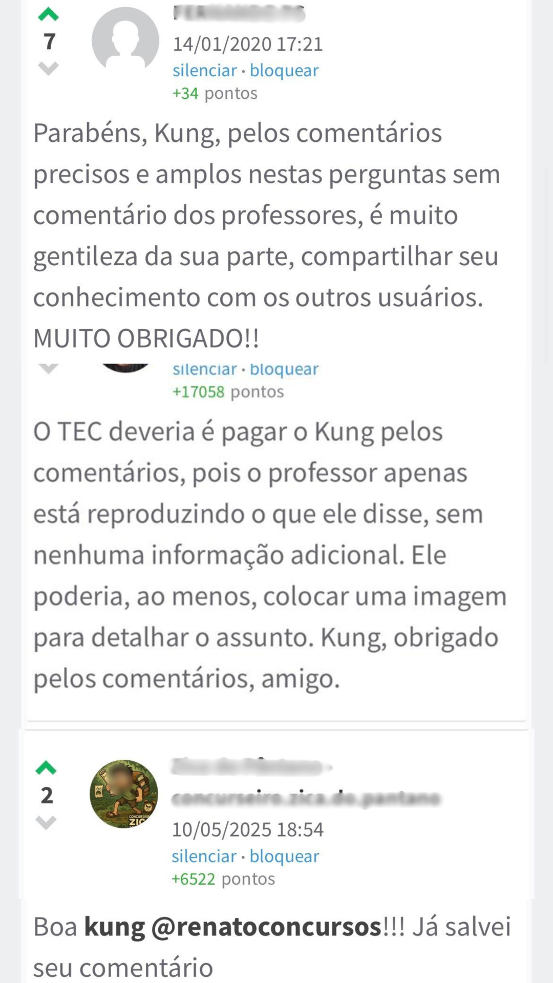 Agradecimento por comentários precisos no TecConcursos