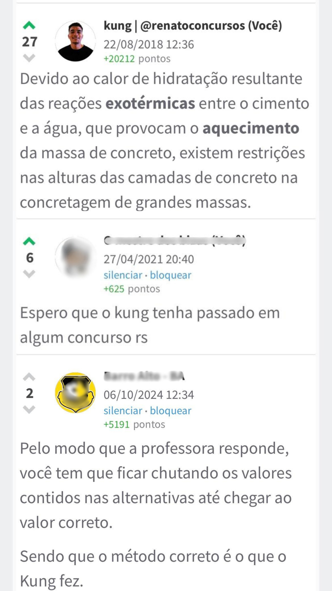 Comentário sobre concretagem em grandes massas